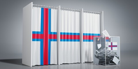 Faroe Islands - voting booths with country flag and ballot box - 3D illustration