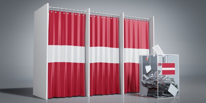Latvia - voting booths with country flag and ballot box - 3D illustration