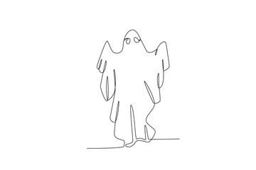 A creepy ghost walking. Ghost one-line drawing