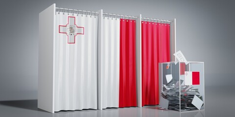 Malta - voting booths with country flag and ballot box - 3D illustration
