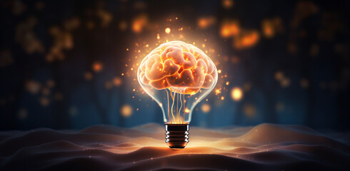 Brain light bulb human brain glowing inside of light bulb. Conceptual symbol of idea and insight