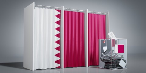 Qatar - voting booths with country flag and ballot box - 3D illustration