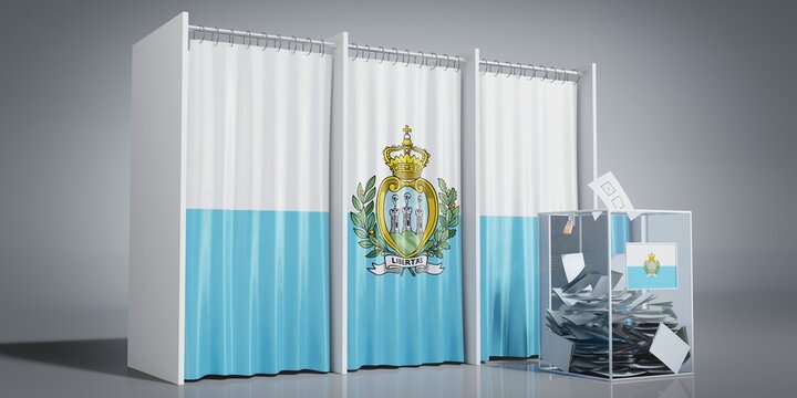 San Marino - voting booths with country flag and ballot box - 3D illustration