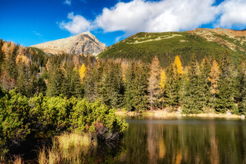 Fototapeta na wymiar High peak and mountain lake