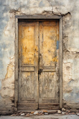 Fototapeta na wymiar Old ancient wooden door in old wall
