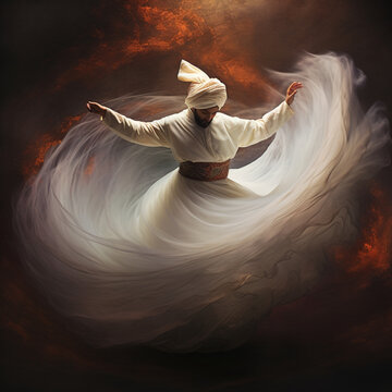 Man dancing the Whirling Dervish. Generative AI.