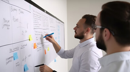 Business people working in whiteboard for project management