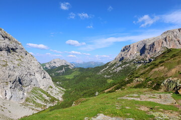 Landscape at hiking trail leading from Passo del Cason di Lanza to Ernesto Lomasti Bivacco