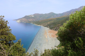 Aerial view of Nonza beach, Cap Corse, Corsica, France