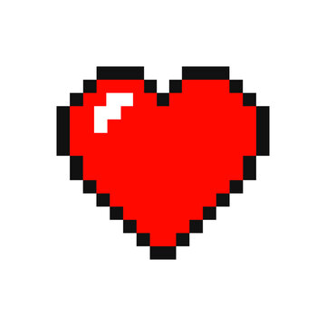 Red Pixel Heart Icon Isolated Vector Illustration