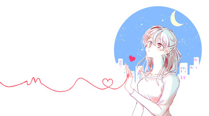 運命の赤い糸を結んだ寂し気な女性　夜