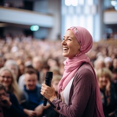Confident Muslim Woman Inspiring the Masses on Stage