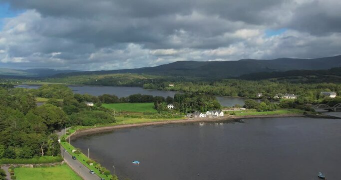 A 4K forward drone shot of Kenmare harbour Co Kerry Ireland