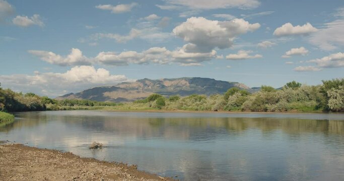 Steady shot of the Rio Grande River in Albuquerque New Mexico.