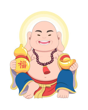 Cute style laughing Chinese Feng shui Budai cartoon illustration