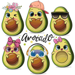 Set of Cute Cartoon Avocados