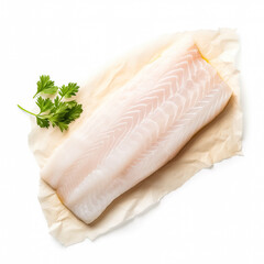 Cod filet isolated on white background top view 