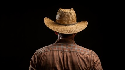 Farmer cowboy on black background. Generative AI technology.