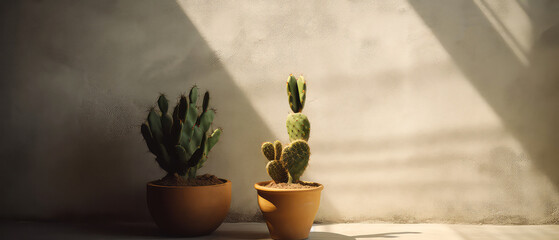 Cactus, succulent plant against an empty concrete wall with copy space. Interior, exterior mockup. minimal style. Vacation concept. Overlay shadow effect. Generative ai.