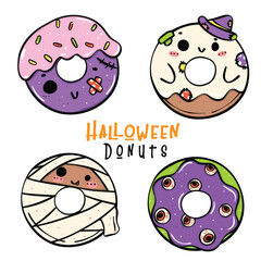 Cute colorful spooky Halloween Donut Costume Doodle. Adorable Vibrant Festive Delight fun hand drawing.