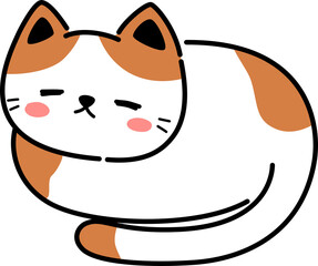 sleeping orange spotted cat flat design cartoon doodle element