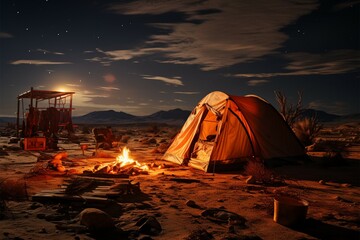 Lost in desert tranquility Campsite in remote barren land, embracing isolation Generative AI