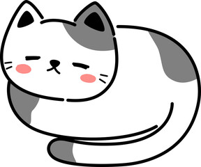 sleeping black spotted cat flat design cartoon doodle element