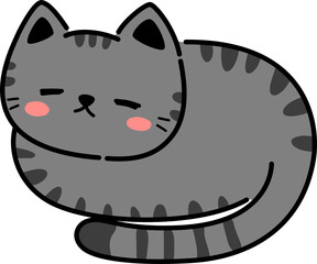 sleeping black tabby cat flat design cartoon doodle element