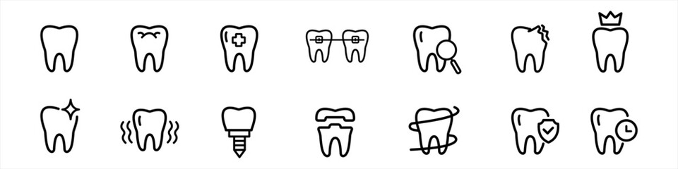 Tooth icon. Tooth line icon collection. Dental clinic logo. Clean teeth. Tooth sign and symbol. Vector illustration.