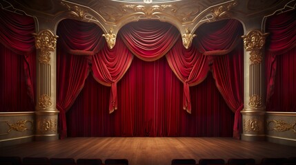 Fototapeta premium red closed curtain in theatre, generative AI