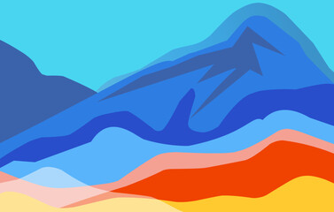 Color mountains, translucent waves. Multicolored abstract glass shapes, modern background, 