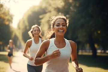 women jogging in the park.cardio. generative ai.