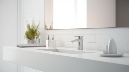 Naklejka na ściany i meble a stylish white countertop white sink in a modern bathroom interior