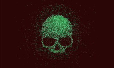 Warning sign skull constructed with different particles and dots. Danger internet virus, technical problem or system error. Vector illustration.