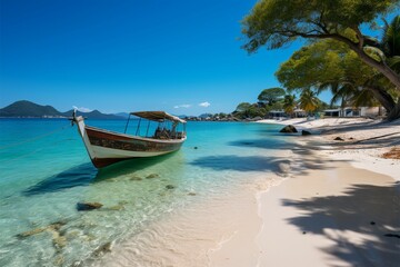 Serene Patong Beach scene, long-tail boats, luxury cruise grace Andaman Sea panorama Generative AI