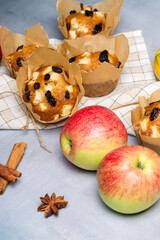Homemade muffin with apples and raisins