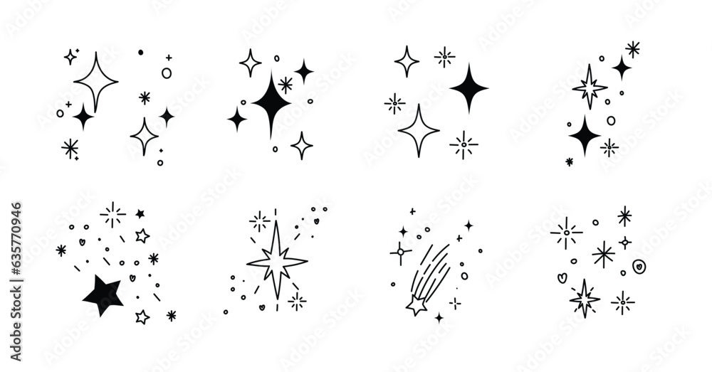 Canvas Prints set of cute sparkle doodle element vector. hand drawn doodle style collection of different sparkle, 