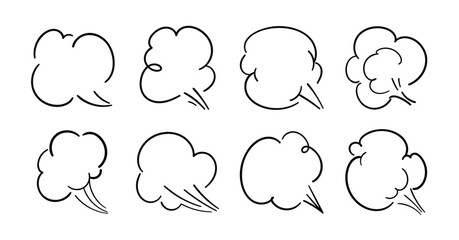 Set of cute smoke doodle element vector. Hand drawn doodle style collection of different cloud, smoke, farting. Illustration design for print, cartoon, card, decoration, sticker, icon, comic.