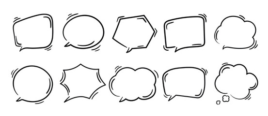 Set of speech bubble doodle element vector. Hand drawn doodle style collection of different speech bubble symbol. Illustration design for print, cartoon, card, decoration, sticker, icon. - obrazy, fototapety, plakaty