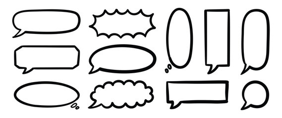 Obraz premium Set of speech bubble doodle element vector. Hand drawn doodle style collection of different speech bubble symbol. Illustration design for print, cartoon, card, decoration, sticker, icon.