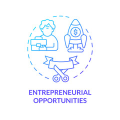 2D gradient entrepreneurial opportunities thin line icon concept, isolated vector, blue illustration representing unretirement.
