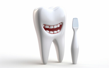 Toothpaste brush with a 3D design of white teeth in a white background