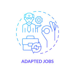 Fototapeta na wymiar 2D gradient adapted jobs thin line icon concept, isolated vector, blue illustration representing unretirement.