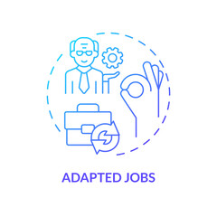 2D gradient adapted jobs thin line icon concept, isolated vector, blue illustration representing unretirement.