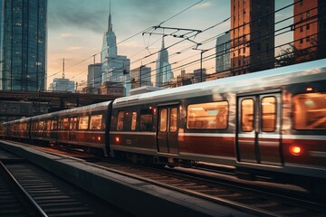 Naklejka premium Electric train travels on rails.