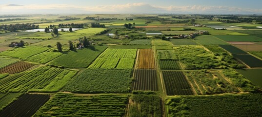 Farmland landscape background. Agriculture industry. Generative AI technology.