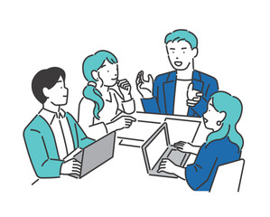 ミーティングをする若いビジネスパーソンのベクターイラスト素材