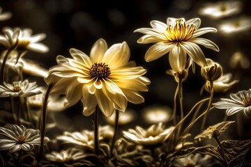 golden flowers on black background