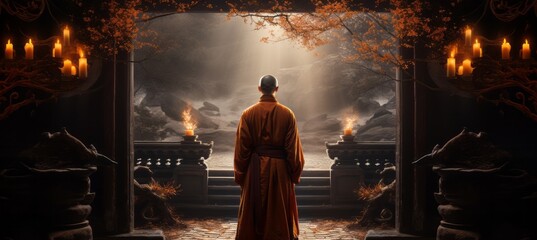 Monk Sacred Temple Background Generative