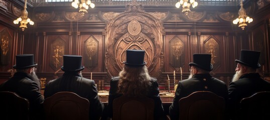 Five leader Jewish rabbi on meeting. Generative AI technology.